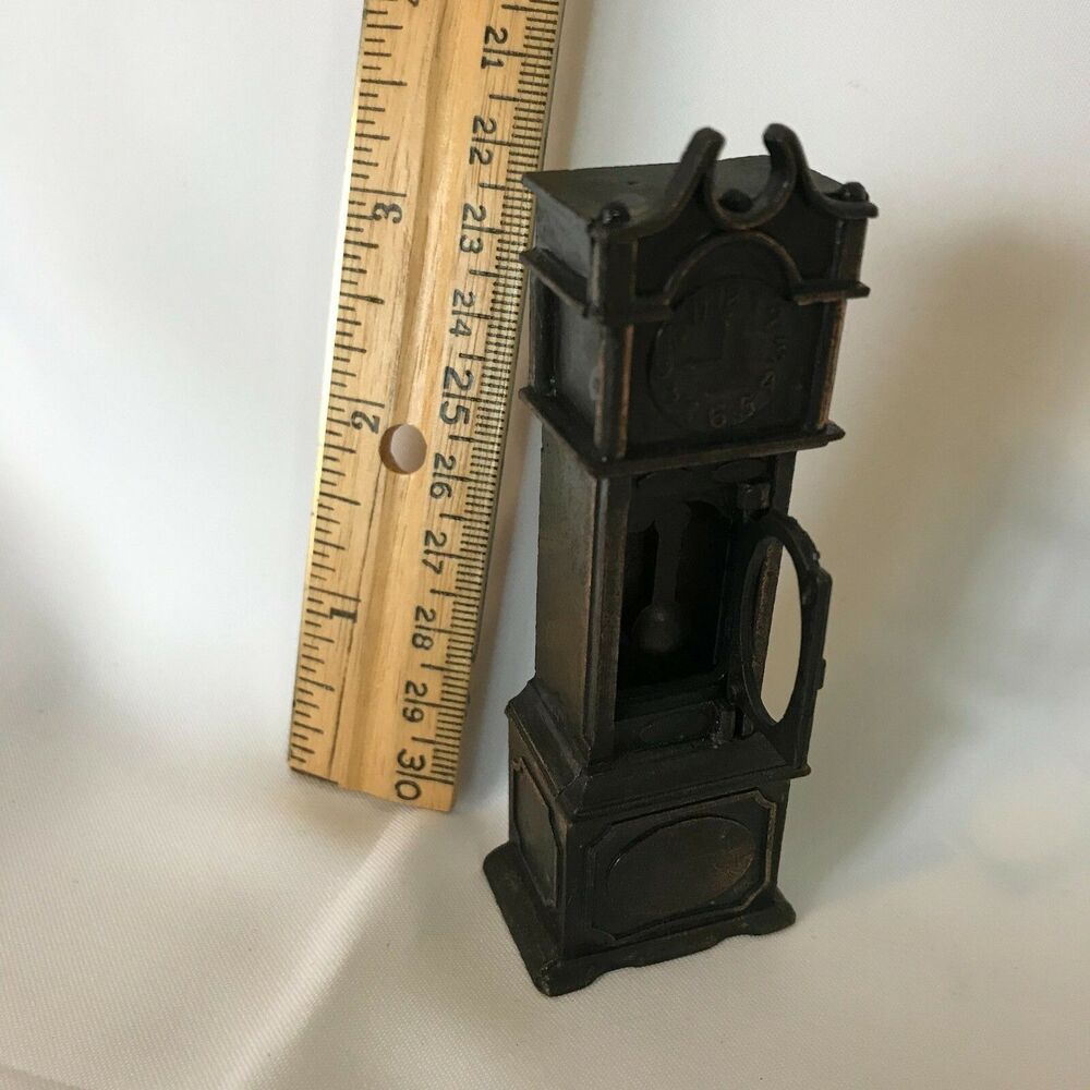 Vintage Durham Metal Diecast Miniature Grandfather Clock Door Open Pendulum Move